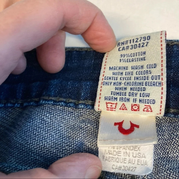 TRUE  RELIGION Sz 27 Disco Becky Big T Swarovski Crystal Distressed Jeans - Picture 9 of 14